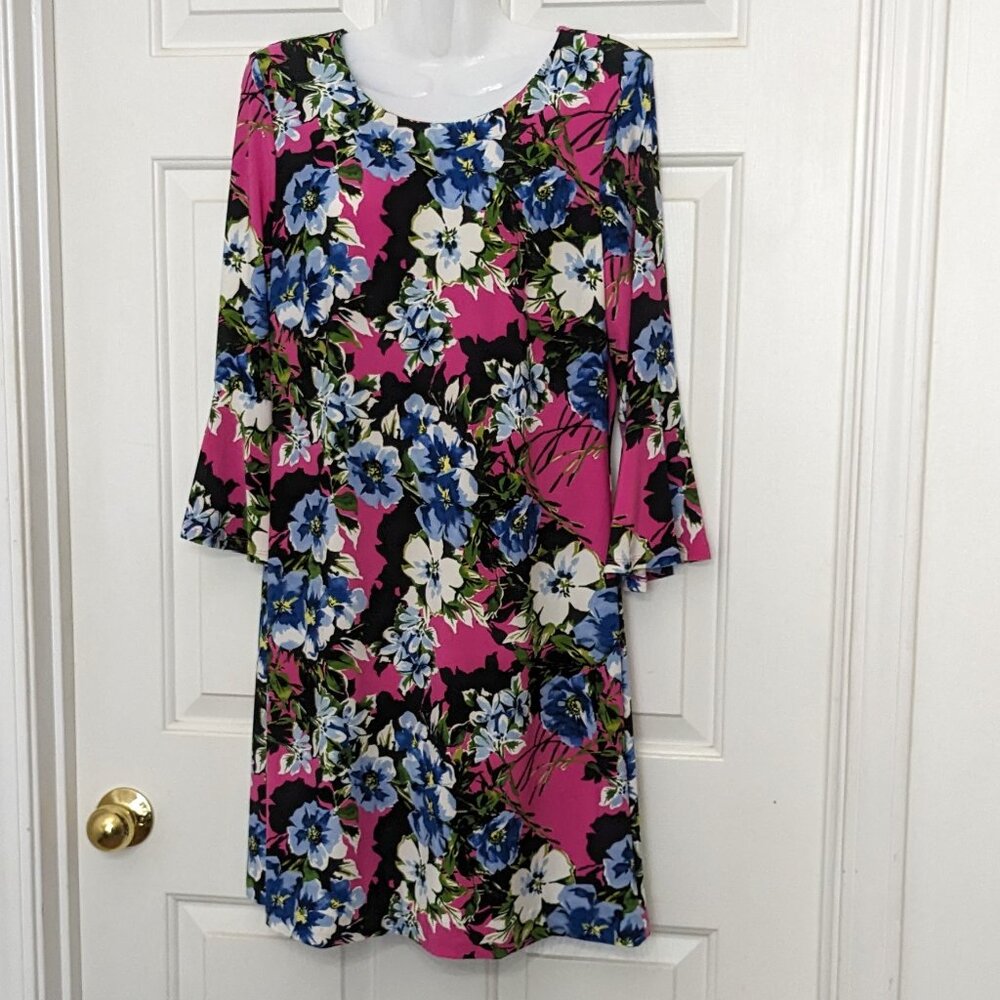 Tommy Hilfiger Women's Floral Bell Sleeve Shift Midi Dress Multicolor Size 8  .